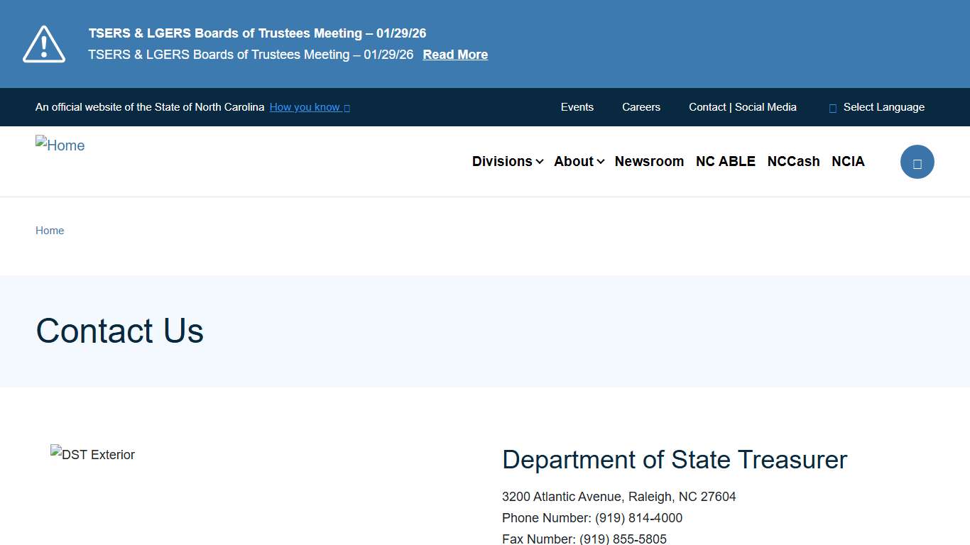 Contact Us NC Treasurer
